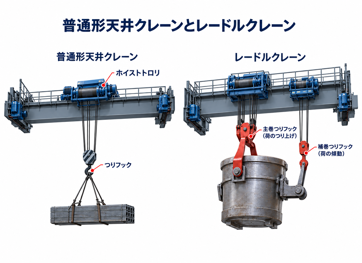 溶けた金属を運ぶクレーンは、高温の荷に対応する。